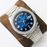 Swiss Rolex Oyster Perpetual Day-Date Watch Blue Ombre Diamond Bezel 36mm